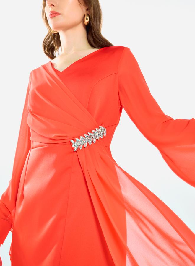House of Moda Women Draped Crystal Waist Midi Dress - Image 5